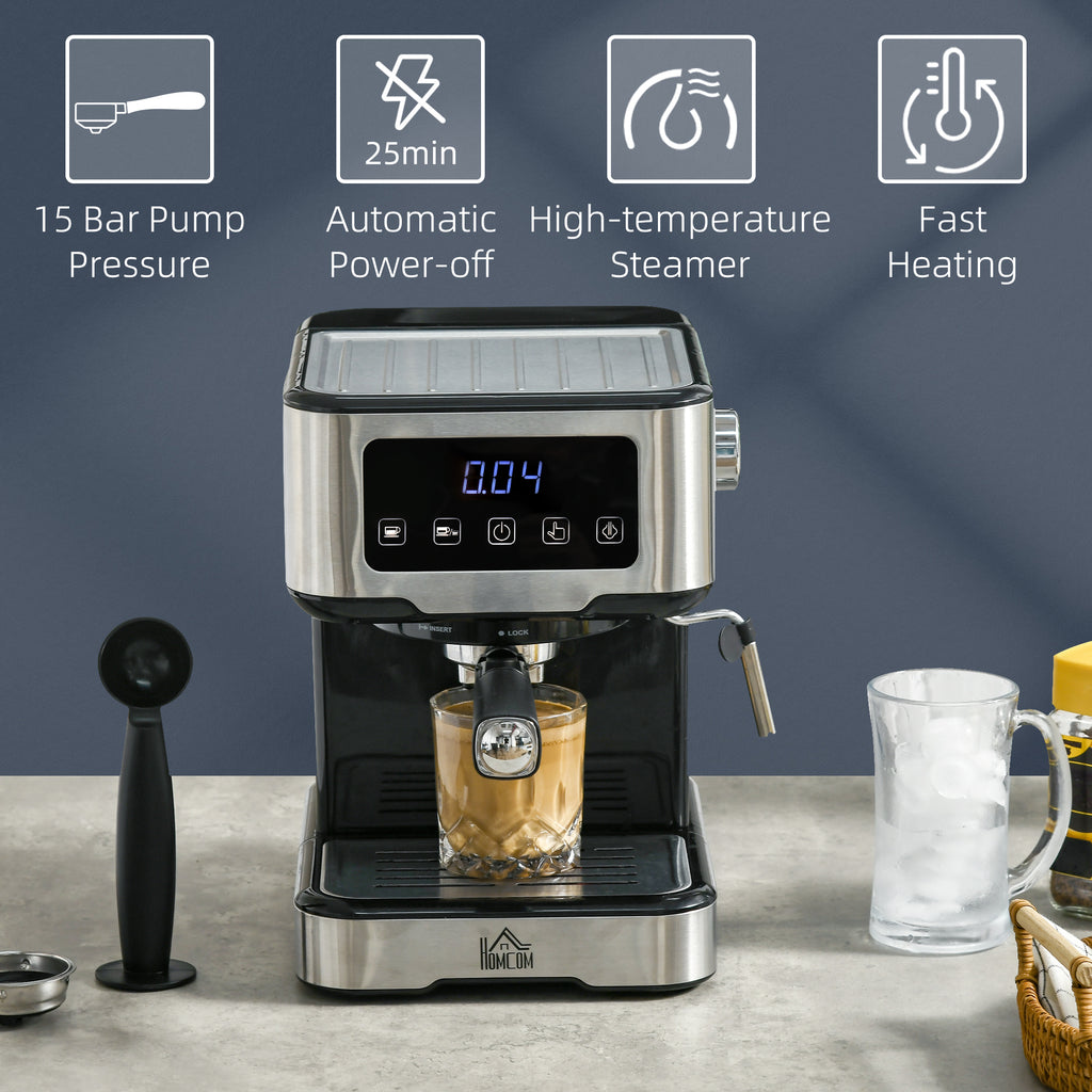 Espresso Machine with Milk Frother Wand, 15-Bar Pump Coffee Maker with 1.5L Removable Water Tank for Espresso, Latte and Cappuccino