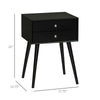 Modern Side End Table with 2 Drawers, Nightstand with Solid Wood Legs, Living Room, Bedroom Furniture, Black