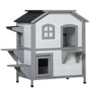 Wooden 2-Story Outdoor Cat House, Feral Cat Shelter Kitten Condo with Escape Door, Openable Asphalt Roof and 4 Platforms, White
