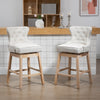 Upholstered Fabric Bar Height Bar Stools, 180° Swivel Nailhead-Trim Pub Chairs, 30" Seat Height with Rubber Wood Legs, Set of 4, Cream