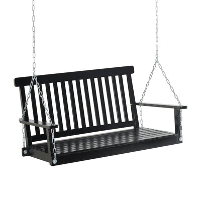 2-Seater Hanging Porch Swing Outdoor Patio Swing Chair Seat with Slatted Build and Chains, 440lbs Weight Capacity, Black