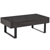 Mid-century Modern Coffee Table with Storage Drawer, Metal Sled Designed Legs and Wood Grain Surface for Living Room, Dark Grey
