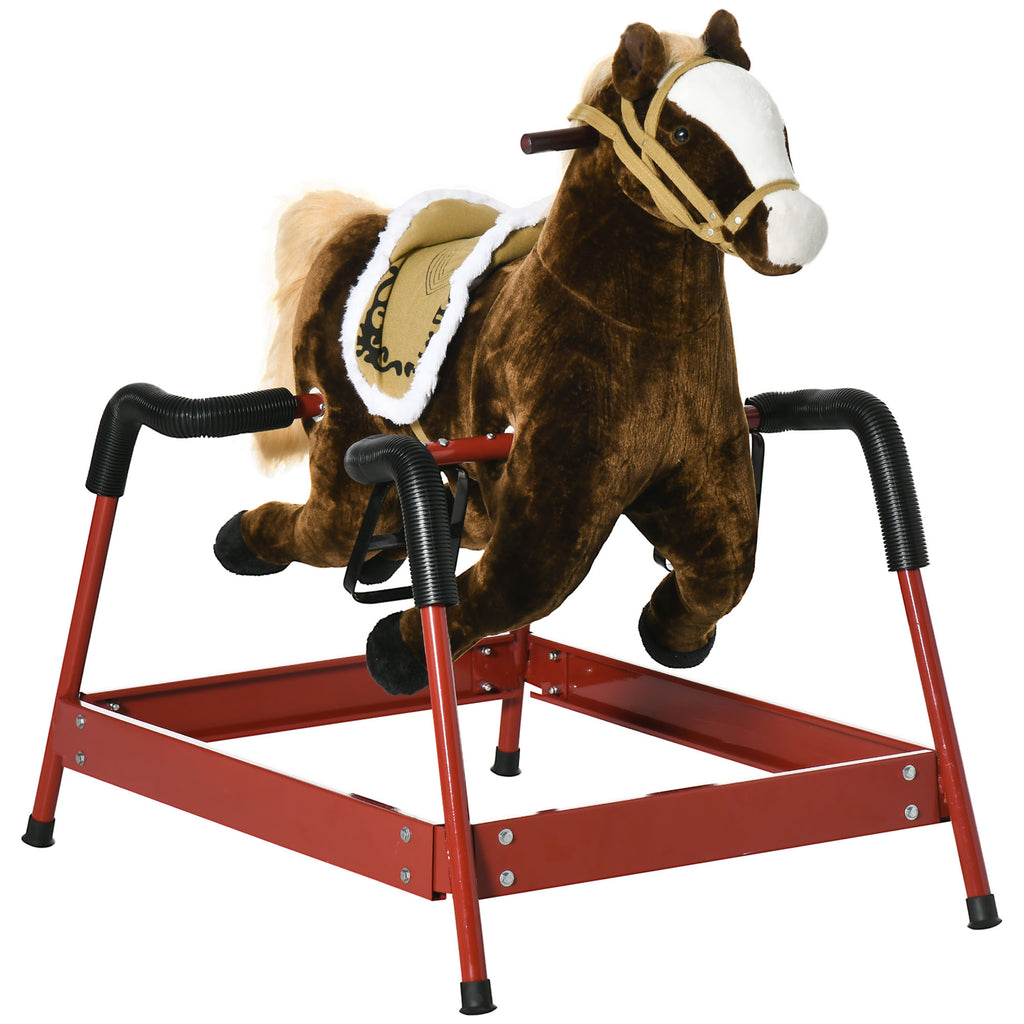 Ride on Horse, Kids Spring Rocking Horse, Interactive Horse with Realistic Sounds for 5-12 years old, Dark Brown