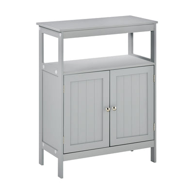 Freestanding Bathroom Storage Cabinet Organizer Cupboard with Double Doors Wooden Furniture Grey