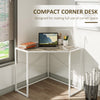 Corner Computer Desk with Steel Frame for Small Spaces, Writing Desk for Workstation, White