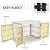 26" Wooden Dog Crate, Furniture Style Pet Cage Kennel, End Table, with Lockable Double Door Entrance, and Top Shelf, White