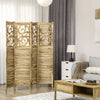 Wooden Room Divider, 4 Panel Double Hinged Folding Privacy Screen for Home Office, 63"x67"x0.75", Brown