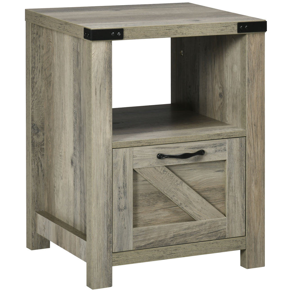 Industrial Side Table with 1 Drawer 1 Open Shelf and Big Tabletop for Living Room, Grey Oak