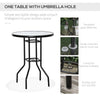 4 Piece Patio Bar Set for 2 with 6' Adjustable Tilt Umbrella, Outdoor Bistro Set with Folding Chairs & Glass Round Dining Table, Black