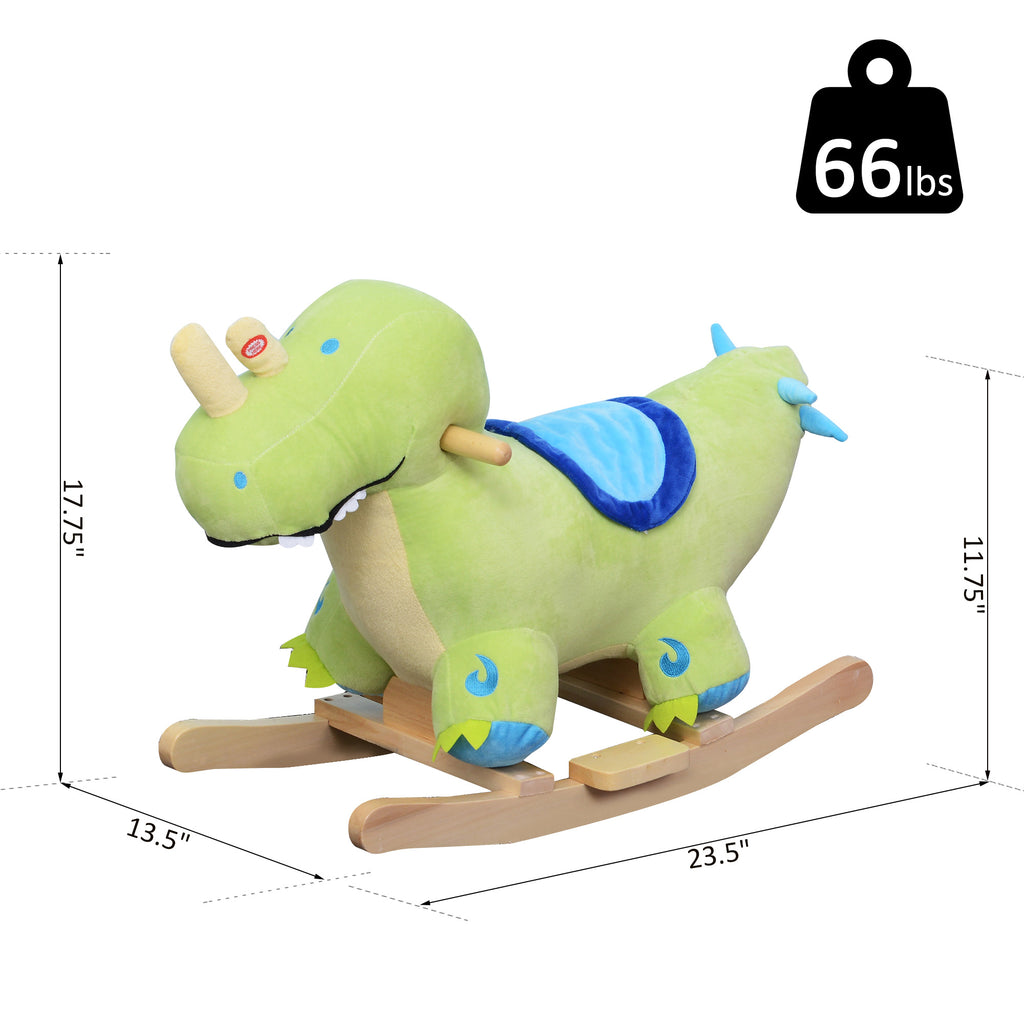 Kids Plush Ride-On Rocking Horse Toy Dinosaur Ride on Rocker - Green with Realistic Sounds