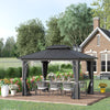 10x12 Hardtop Gazebo with Aluminum Frame, Permanent Metal Roof Gazebo Canopy w/ Curtains & Netting for Garden, Patio, Backyard, Grey