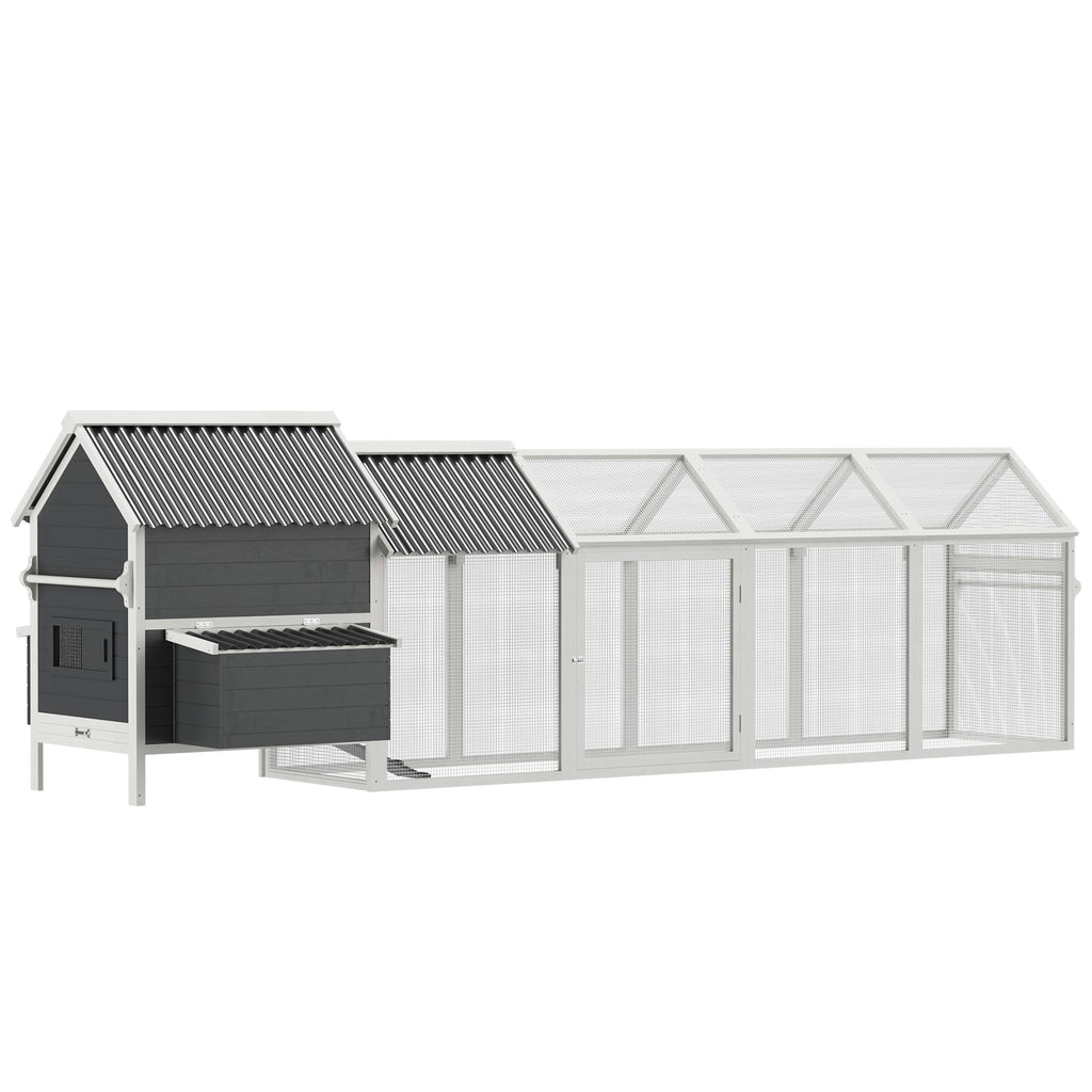 162" Extra Large Chicken Coop with Handle, Wooden Hen House with PVC Roof, Quail Hutch with 2 Nesting Boxes, Slide-out Tray, Dark Grey