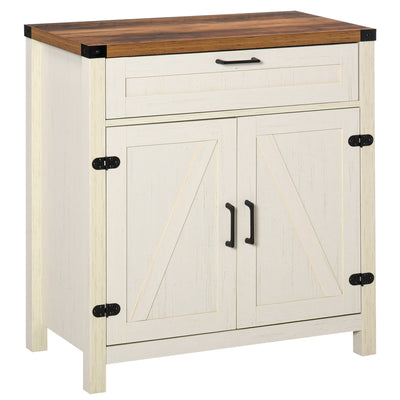 Farmhouse Sideboard, Wooden Accent Buffet Cabinet with Drawer and Adjustable Shelf for Kitchen, White
