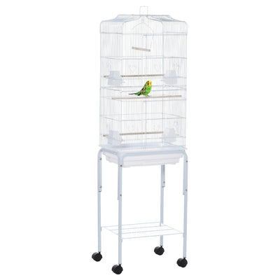 Large Bird Cage with Shelf, Handle for Taking Up or Down Stairs, Metal Bird Cage with Easy Big Doors, Outdoor or Indoor Aviary, White