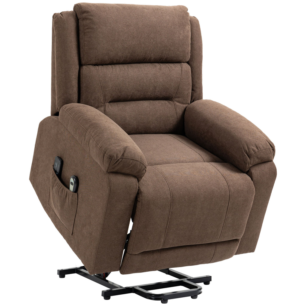 Electric Power Lift Chair for Elderly with Massage, Oversized Living Room Recliner with Remote Control, and Side Pockets, Brown