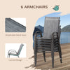 8 Piece Patio Dining Set with Table Umbrella, 6 Chairs and Rectangle Dining Table, Outdoor Patio Furniture Set, Grey