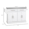 White Rolling Kitchen Island with Storage, Portable Kitchen Cart with Stainless Steel Top, 2 Drawers, Spice, Knife and Towel Rack