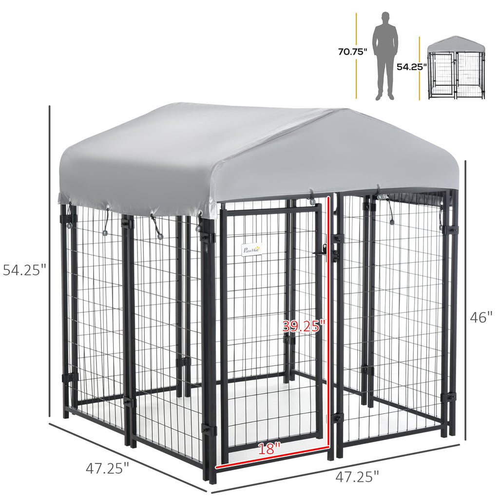 Medium-sized Outdoor Dog Kennel Galvanized Steel Fence with UV-Resistant Oxford Cloth Roof & Secure Lock 47.25" x 47.25" x 54.25"