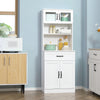 Freestanding Kitchen Pantry, 4-Door Buffet Cabinet with Hutch, Coffee Bar with Adjustable Shelves, 63.5 Inches, White