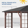 10' x 12' Hardtop Gazebo with Waterproof Metal Roof and Wood Grain Metal Frame, Permanent Gazebo Canopy, for Garden, Patio, Backyard, Deck, Porch