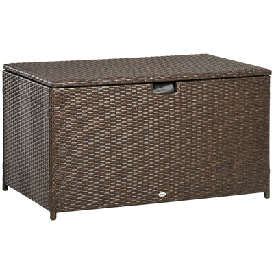 Outdoor Deck Box, PE Rattan Wicker with Liner, Hydraulic Lift, and A Handle for Indoor, Outdoor, Patio Furniture Cushions, Pool, Toys, Garden Tools, Brown