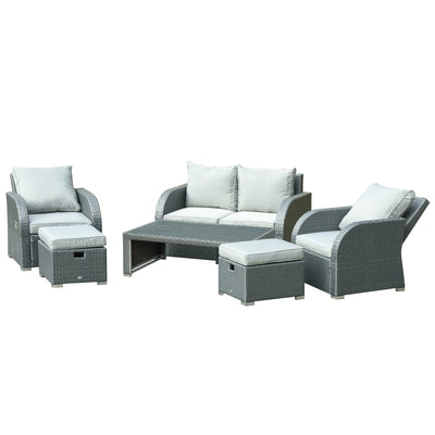 6 PCS Wicker Patio Furniture  Outdoor Rattan Wicker Sofa Set Patio All Weather Furniture w/ Tea Table & Cushion for Backyard Garden - Grey