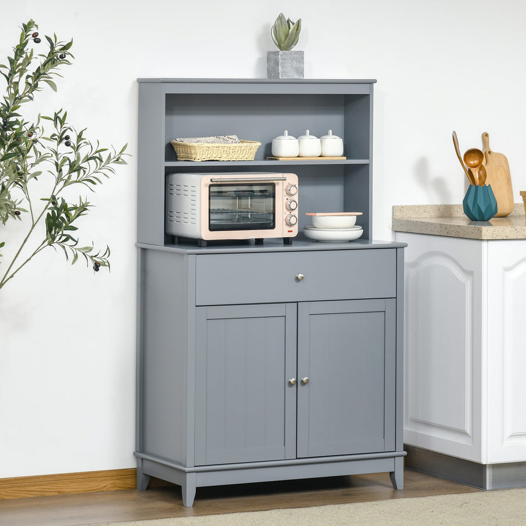 Modern 58" Kitchen Buffet with Hutch, Microwave Cabinet with Drawer and Storage Cupboard, Pantry for Dining Room, Grey