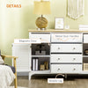 Modern Sideboard with Drawers, Buffet Cabinet with Storage Cabinets, Rubberwood Top and Adjustable Shelves for Living Room, Kitchen, White