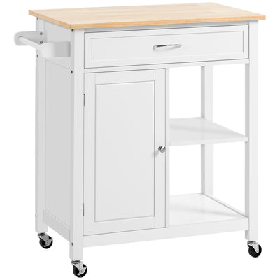 Kitchen Cart, Rolling Kitchen Island Cart on Wheels with Open Shelf & Storage Drawer for Dining Room, Kitchen, White