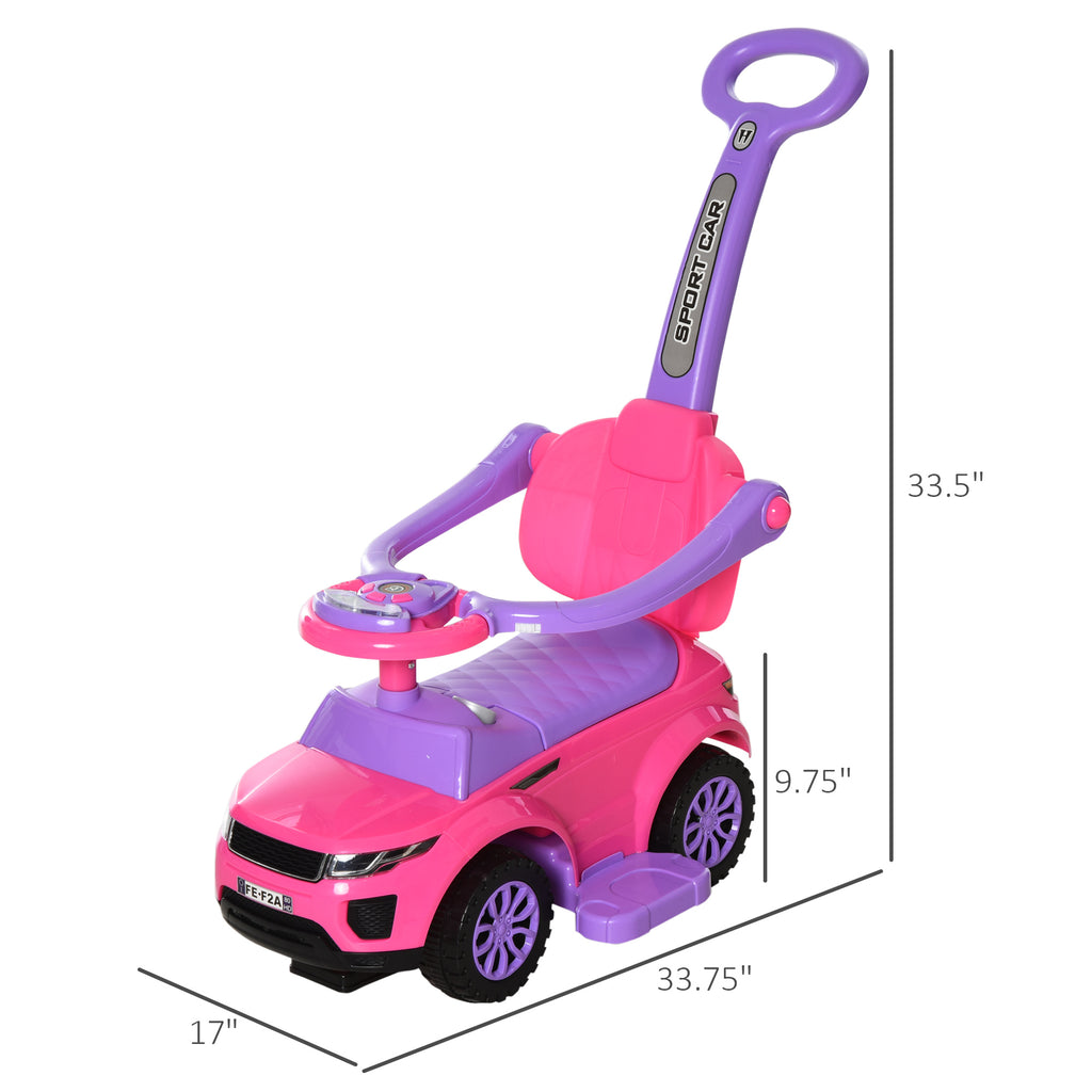 3 In 1 Push Cars for Toddlers Kid Ride on Push Car Stroller Sliding Walking Car with Horn Music Light Function Secure Bar Ride on Toy for Boy Girl 1-3 Years Old Pink