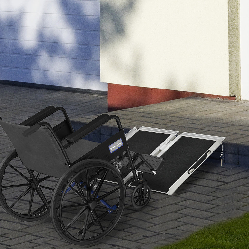 Textured Aluminum Folding Wheelchair Ramp, 2' Portable Threshold Ramp, for Doorways, Home, Steps, Stairs