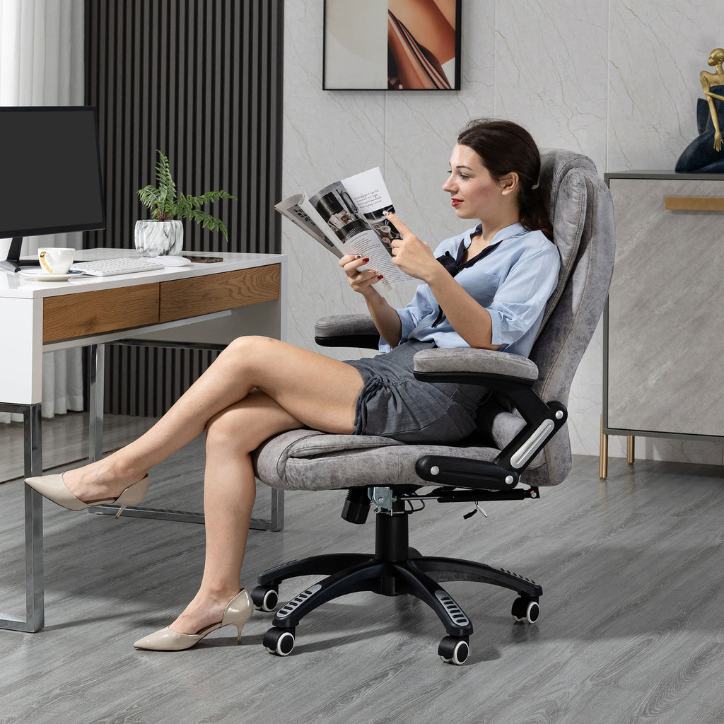 Ergonomic Chair, 6 Point Vibrating Massage Office Chair, High Back Chair with Sturdy Base, Padded Armrest and High-End Gas Lift, Grey