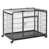Heavy Duty Metal Dog Crate Pet Cage & Kennel with Removable Tray 4 Wheels & Folding Design Indoor Grey