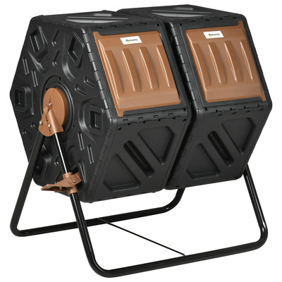 Dual Chamber Compost Bin, Rotating Composter, Compost Tumbler with Ventilation Openings and Steel Legs, 34.5 Gallon