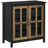 Kitchen Sideboard, Glass Door Buffet Cabinet, Accent Cupboard with Adjustable Storage Shelf for Living Room, Black Wood Grain