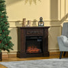 32" Electric Fireplace with Mantel, Freestanding Heater with LED Log Flame, Overheat Protection and Remote Control, 1400W, Brown