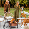 Copper-Colored Round Basin Wood Fire Pit Bowl with Organte Black Base  a Wood Poker  & Mesh Screen for Embers