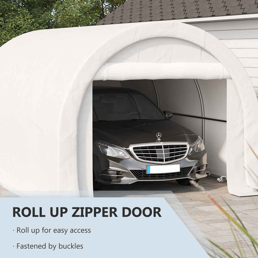 16' x 10' Carport, Heavy Duty Portable Garage / Storage Tent with Large Zippered Door, Anti-UV PE Canopy Cover for Car, Truck, Boat, Motorcycle, Bike, Garden Tools, Outdoor Work, White