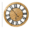 30" Large Wall Clock, Silent Non Ticking Metal Wood Farmhouse Roman Numeral Clocks for Living Room Decor, Battery Operated, Black/Natural Wood