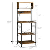 Kitchen Baker's Rack with Power Outlet, USB Charger, Microwave Stand, Coffee Bar with Adjustable Shelves, 5 Hooks for Spices, Pots and Pans, Rustic Brown