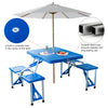 Camping Table with 4 seat Portable Foldable Picnic Table Set with Four Chairs and Umbrella Hole, Aluminum Fold Up Travel Picnic Table, Blue