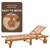 Wooden Outdoor Folding Chaise Lounge Chair Recliner with Wheels - Teak