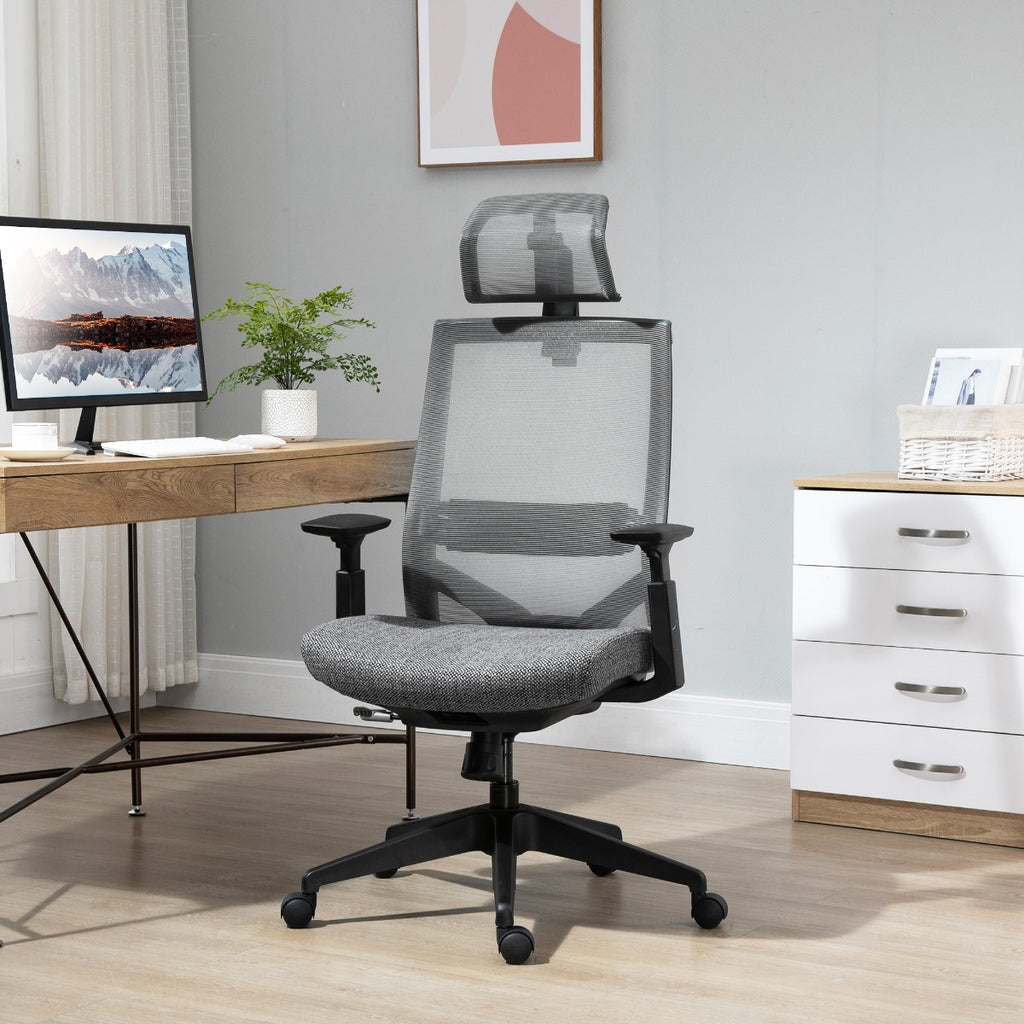 Draft Chair, Ergonomic Chair with Lumbar Back Support, Adjustable Headrest for Office, Task Chair, Grey