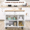 Rolling Kitchen Island with Storage, Utility Kitchen Cart with 2 Drawers, 2 Cupboards, Towel Rack and Spice Rack, Microwave Cart for Dining Room, White