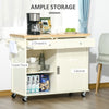 43" Rolling Kitchen Island, Kitchen Storage Cart on Wheels with Sliding Doors, Cabinet, 2 Drawers, and Towel Rack, Cream White