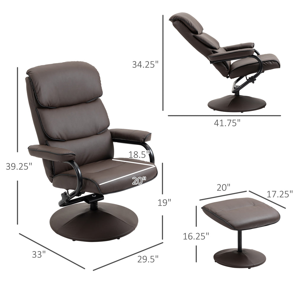 Recliner Chair with Ottoman, Swivel PU Leather High Back Armchair w/ Footrest Stool, 135Â° Adjustable Backrest and Thick Foam Padding for Home