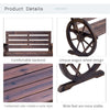 Wooden Wagon Wheel Bench Rustic Outdoor Patio Furniture, 2-Person Seat Bench with Backrest Carbonized