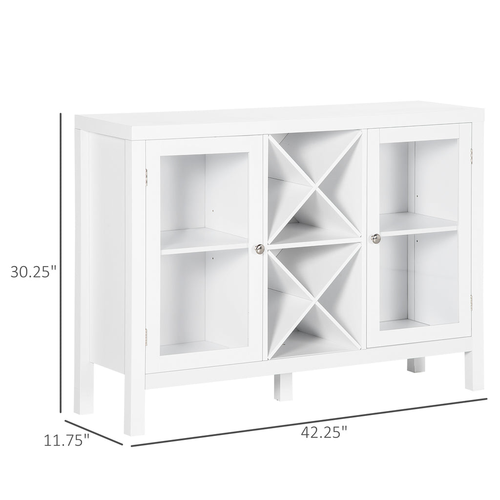 Coffee Bar Cabinet, Sideboard Buffet Cabinet with Removable Wine Rack, Tempered Glass Door and Adjustable Shelves, Wine Cabinet for Living Room, Kitchen, Entryway, White