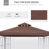 10' x 10' Gazebo Replacement Canopy 2 Tier Top UV Cover Pavilion Garden Patio Outdoor Coffee (TOP ONLY)