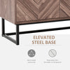 Sideboard Buffet Cabinet, Chevron Double Door Kitchen Cabinet, Accent Cabinet with Adjustable Shelf, Walnut